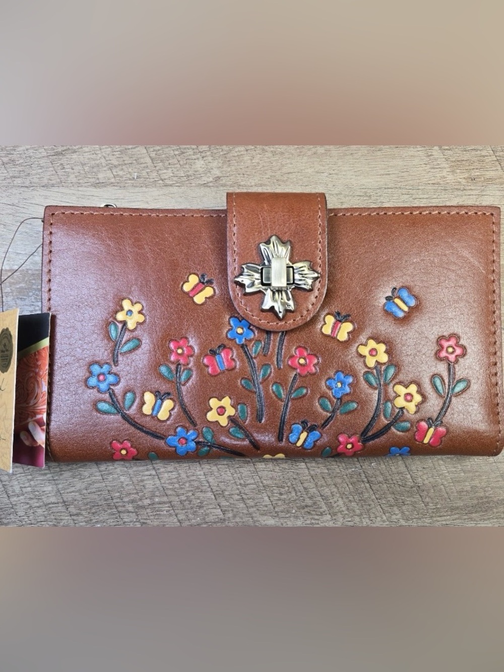 NWT Patricia Nash Vintage Vibes Hand Painted Flowers Leather Wallet Hippie BOHO